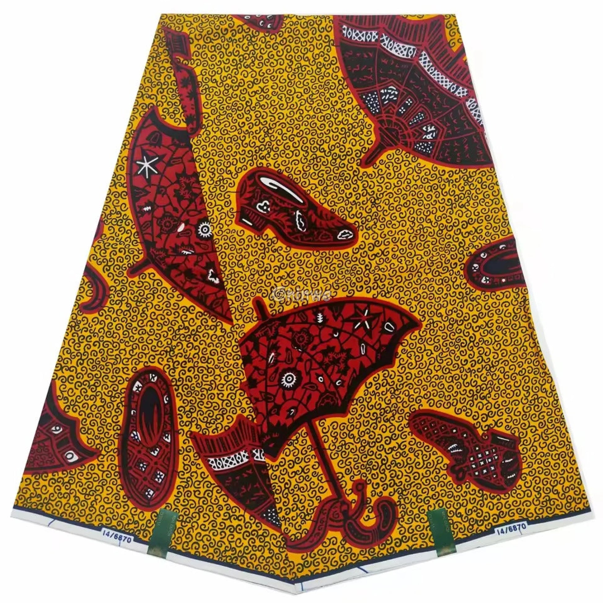 Mustard Yellow & Red Umbrella and Shoe Motif Ankara Wax Print Fabric for Creative Fashion and Décor 6 yards cotton