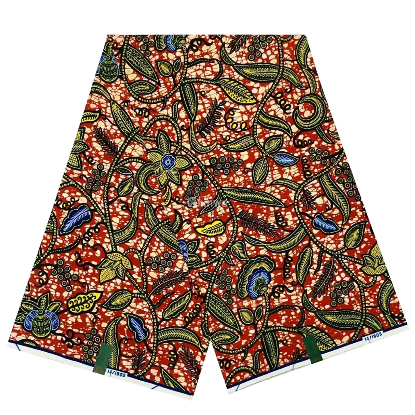 Rich Botanical Bloom Fabric – Earthy Red Ankara Wax Print with Intricate Floral and Leaf Motifs 6 Yards African Wax
