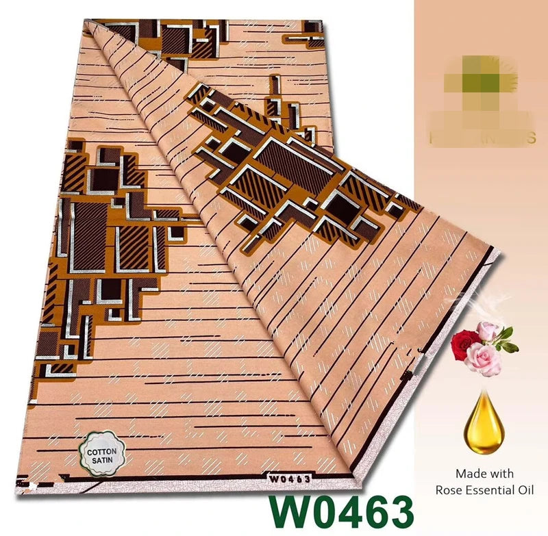 Peach Brick Mosaic Grand Golden Wax Print – Brown & Gold, Glitter, 6 Yards