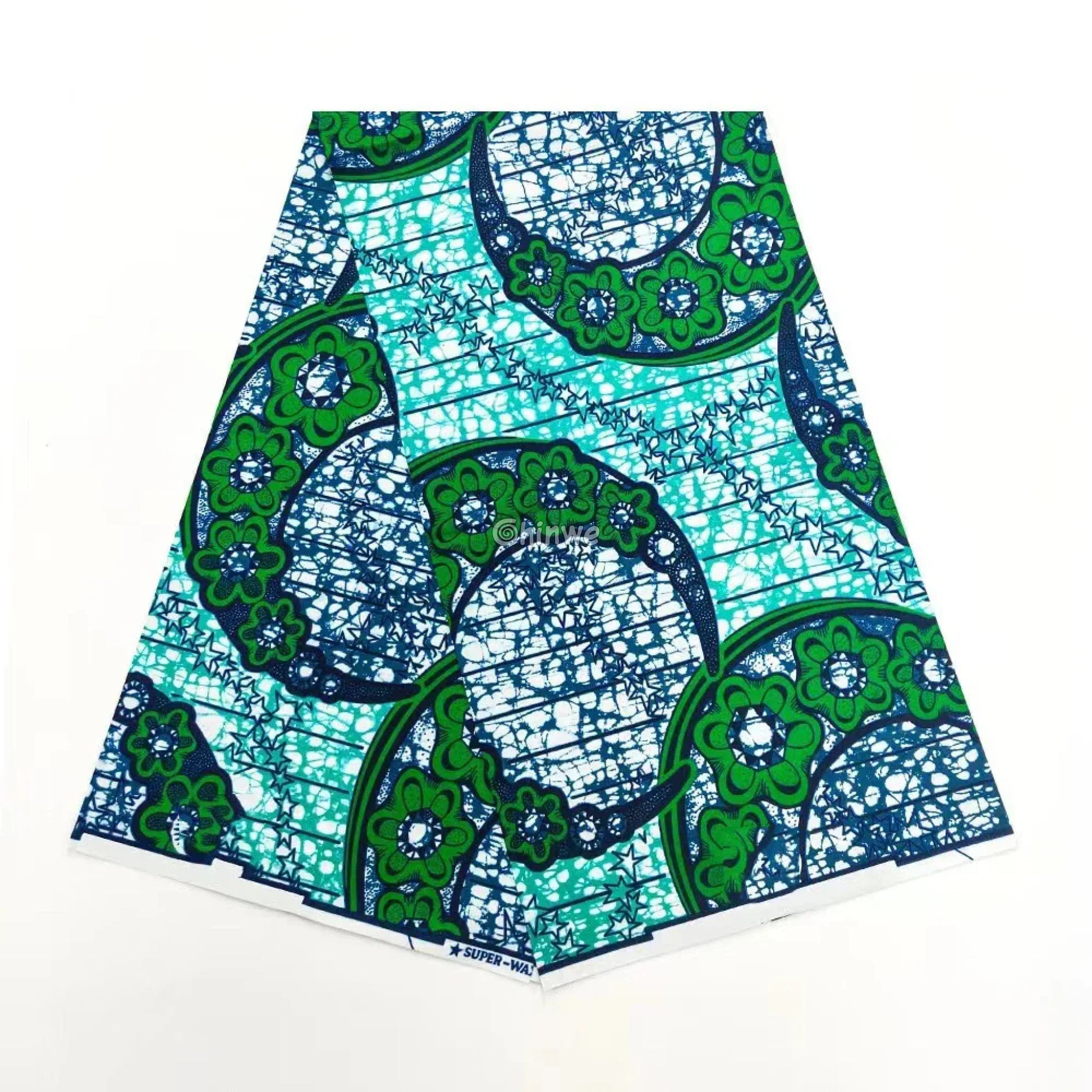 Floral Halo & Crackle Circle Motif Ankara Wax Print on Turquoise Wave Base with Green Accents Turquoise Floral Halo / 6