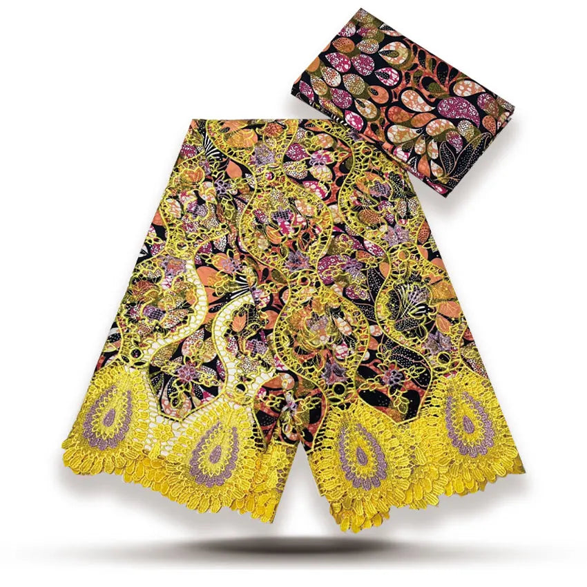 Sunshine Gold Embroidered Cord Lace Wax – 3+3 Yard Matching Set
