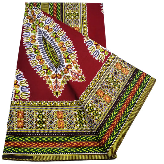 Maroon and Olive Medallion Border Ankara wax print fabric, 6 yards
