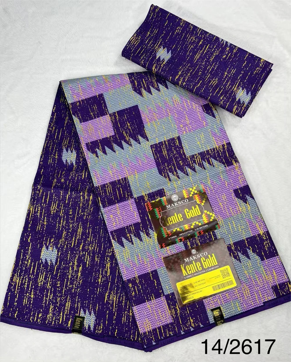 Violet and Lilac Geometric Blocks Kente-Style Print Fabric, 6 Yards
