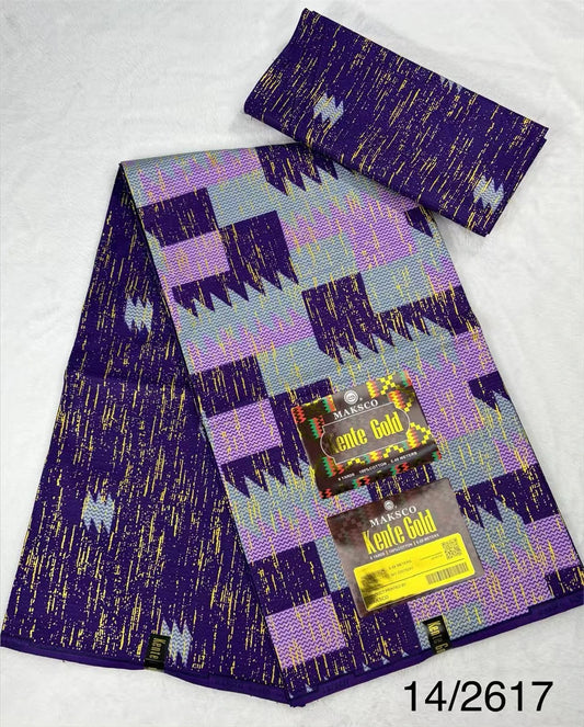 Violet and Lilac Geometric Blocks Kente-Style Print Fabric, 6 Yards