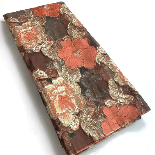 Jacquard Brocade Floral Lace Fabric with Metallic Embroidery and Sheer Mesh Backing Overlay Lace