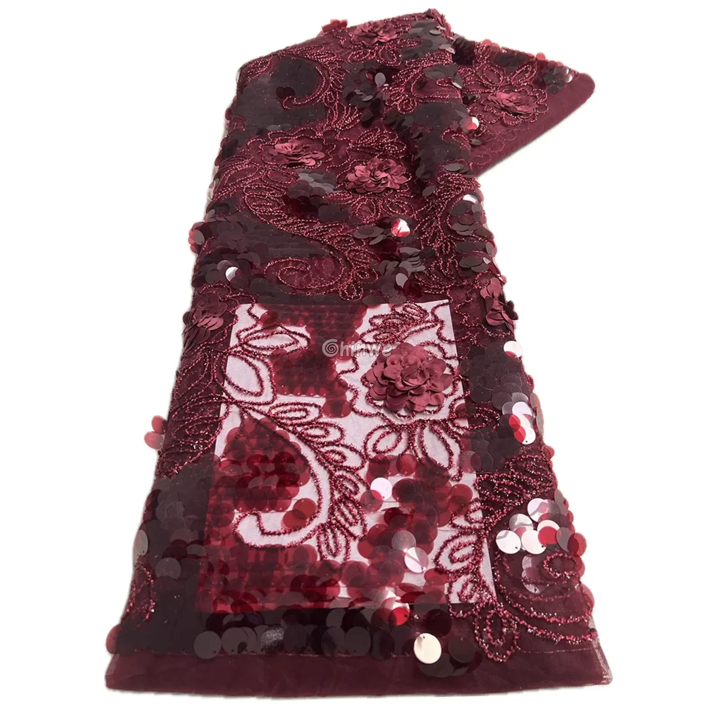 Vibrant Multi-Tone & Metallic Petal Floral Applique Sequin Lace Fabric Wineberry Floral Sequin Lace / 5 Yards / 120cm