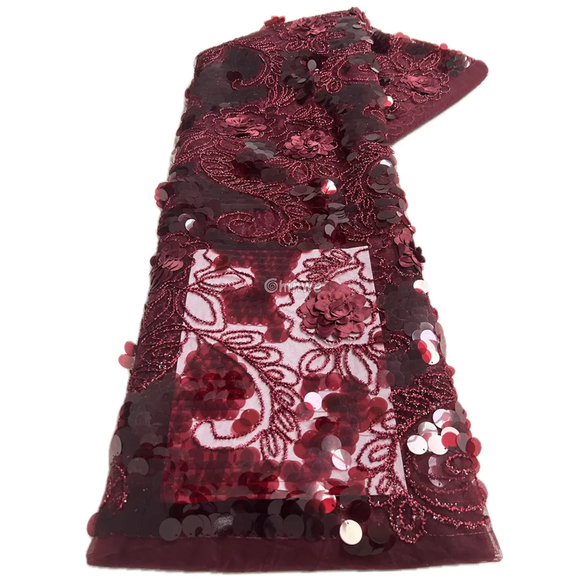 Vibrant Multi-Tone & Metallic Petal Floral Applique Sequin Lace Fabric Wineberry Floral Sequin Lace / 5 Yards / 120cm