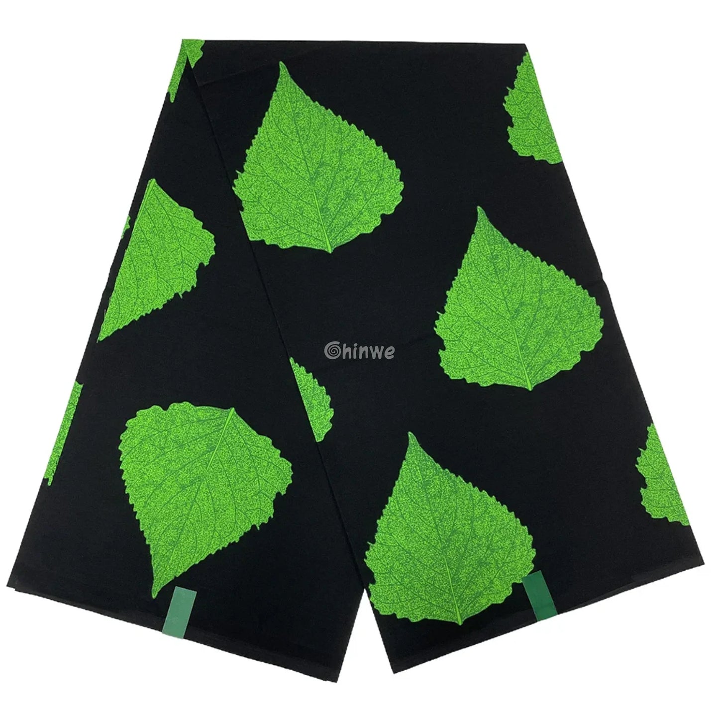 Green Leaf Elegance Fabric – Vibrant Nature-Inspired Print on Black Wax Fabric 6 Yards African Wax Print Fabric