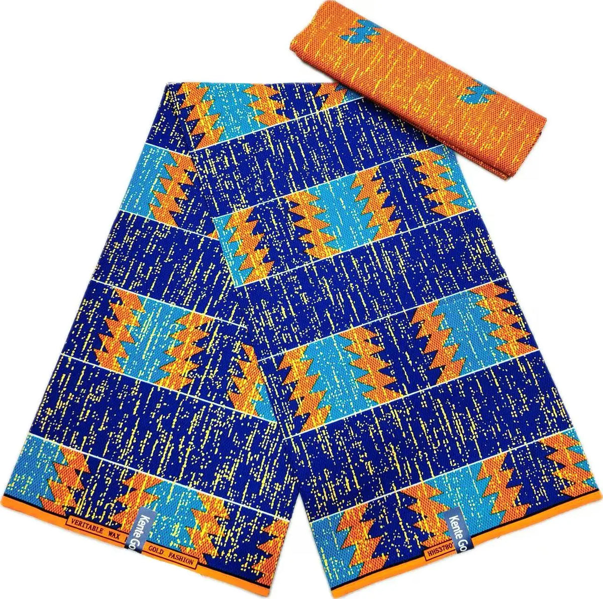 Golden Block Kente Wax Print Fabric Collection, 6 Yards