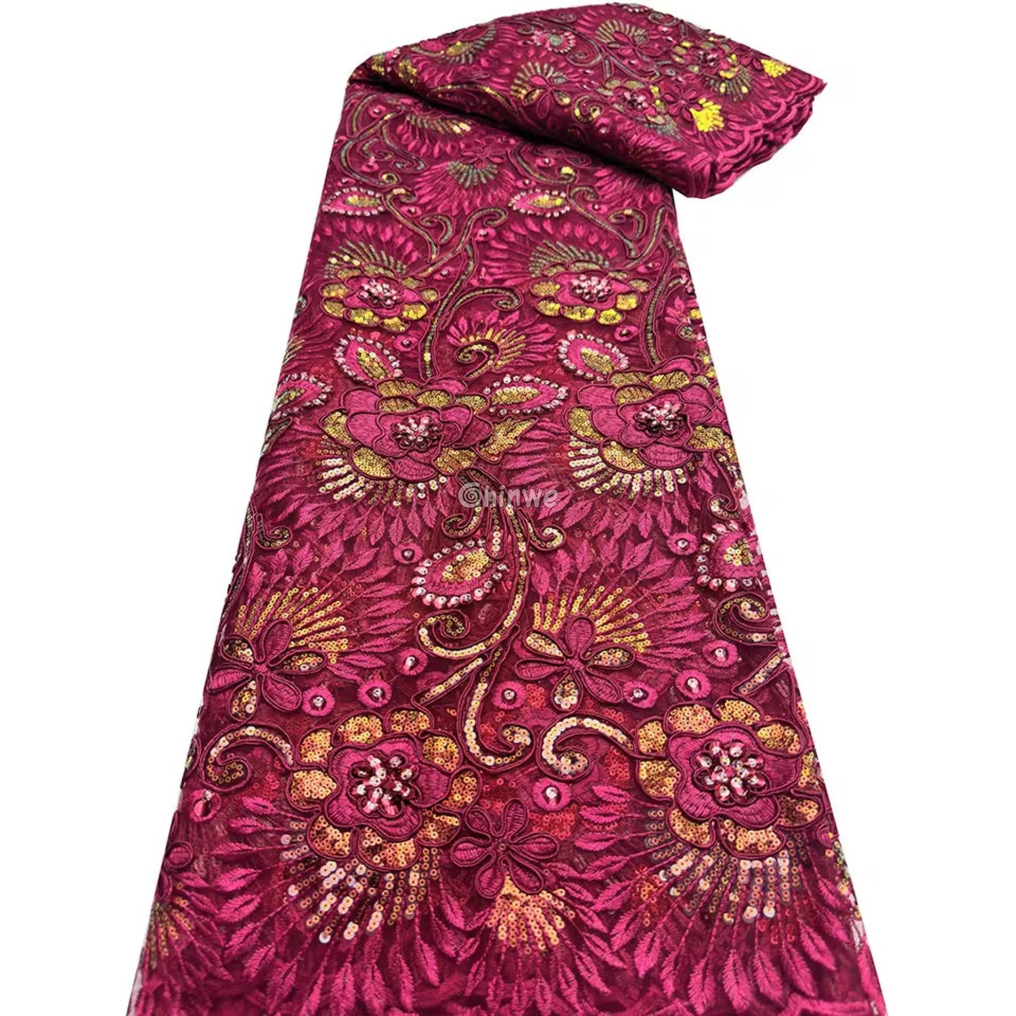 Emerald & Sapphire Blue Floral Vine Lace with Raised Petal Motifs and Iridescent Sequin Embellishments