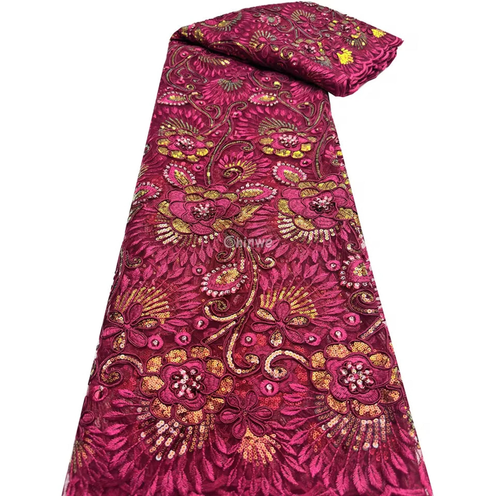 Emerald & Sapphire Blue Floral Vine Lace with Raised Petal Motifs and Iridescent Sequin Embellishments