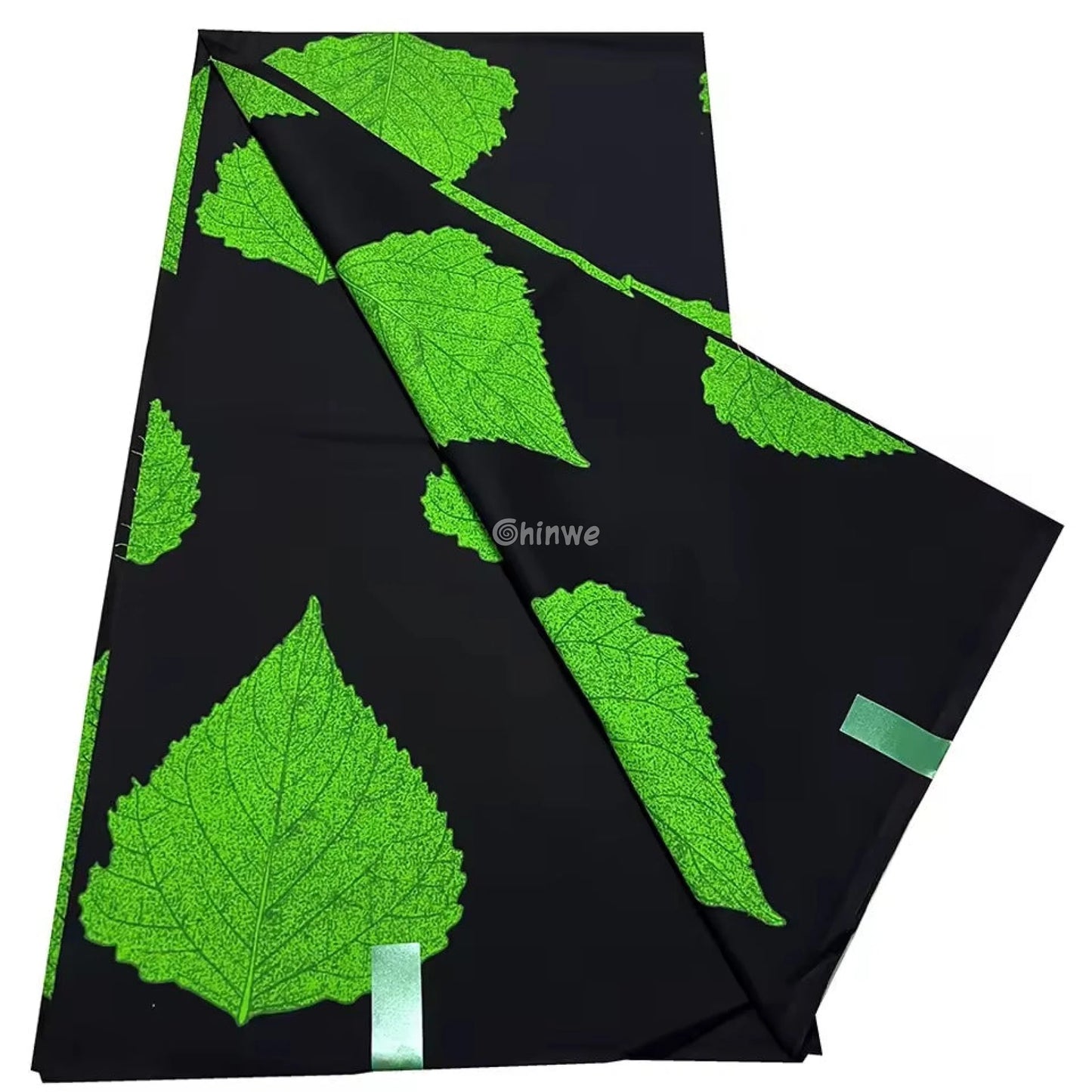 Green Leaf Elegance Fabric – Vibrant Nature-Inspired Print on Black Wax Fabric 6 Yards African Wax Print Fabric