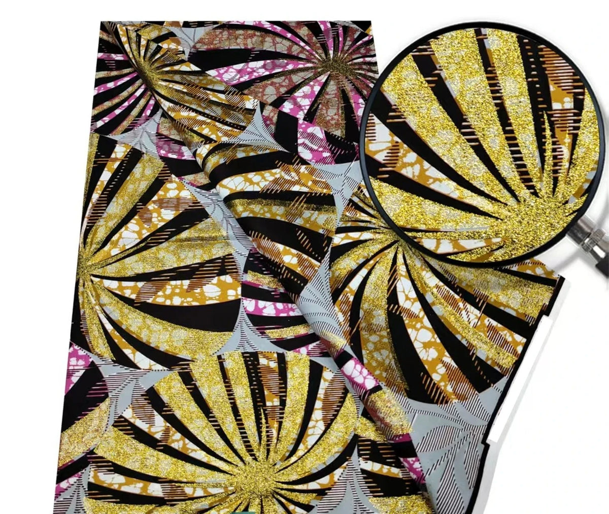 Gold Shimmer Jewel-Tone Batik Wax Print Fabric Collection, 6 Yards