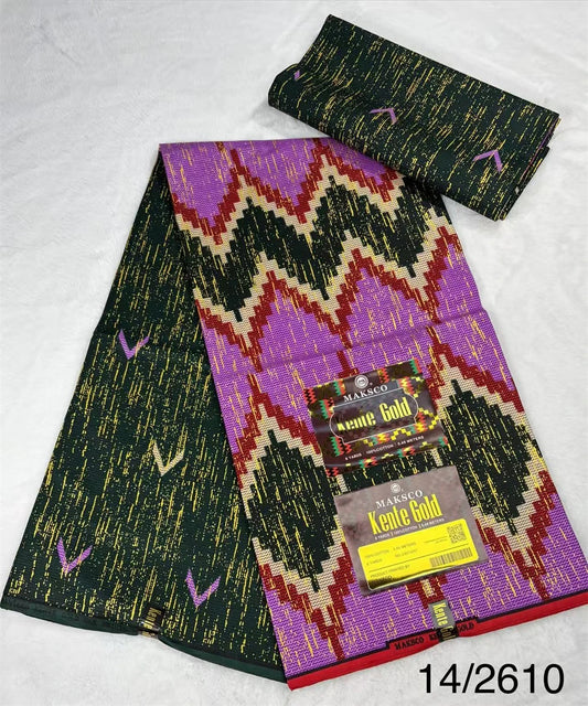 Purple and Forest Green Diamonds Kente-Style Print Fabric, 6 Yards