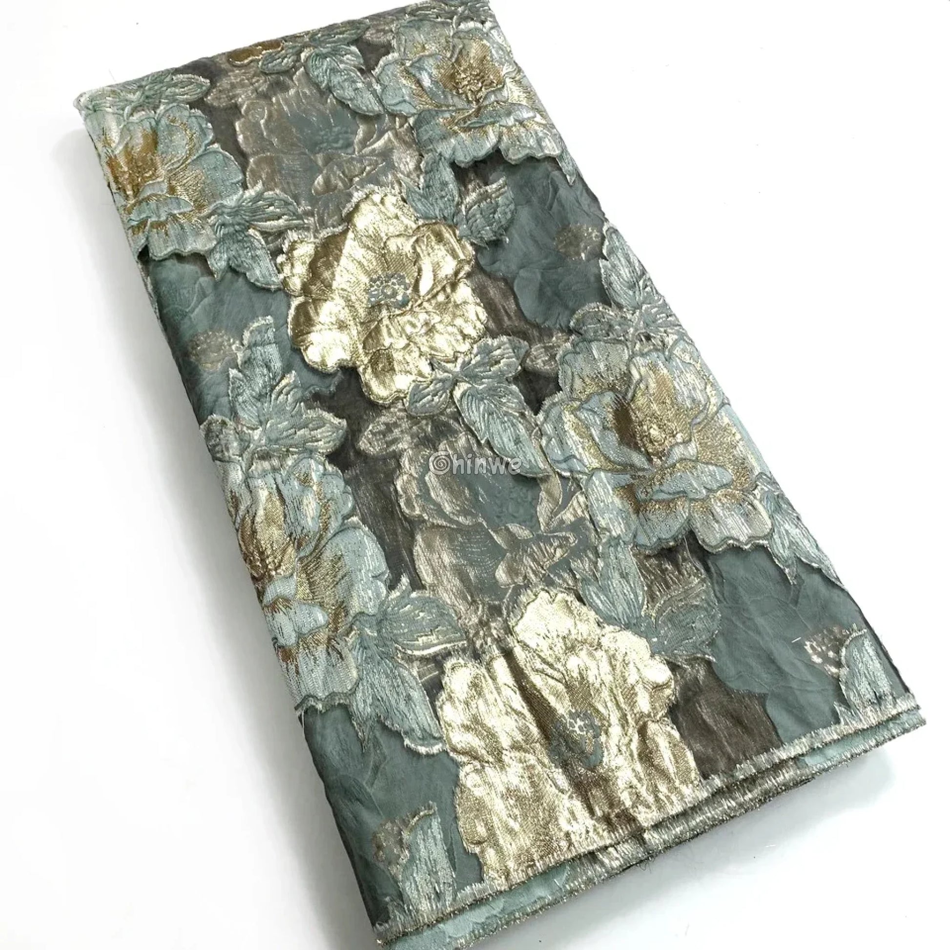 Jacquard Brocade Floral Lace Fabric with Metallic Embroidery and Sheer Mesh Backing Overlay Lace