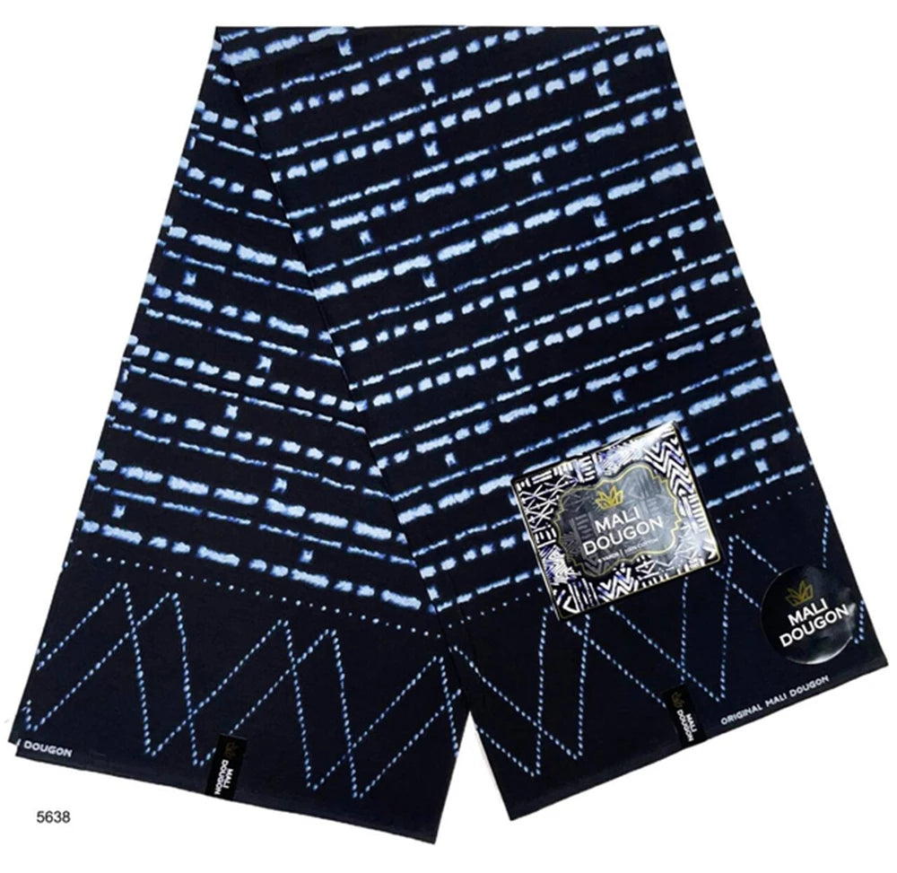 Indigo Batik Ankara Wax Print Fabric Collection – Diamond, Wave, Stripe, Leaf & Paisley, 6 Yards
