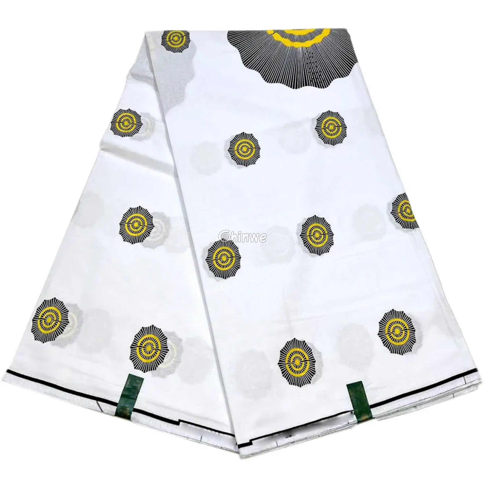 White and Yellow Sunburst Ankara Fabric - Vlisco Wax Print - Premium Dutch Cotton 6 Yards 6 Yards African Wax Print