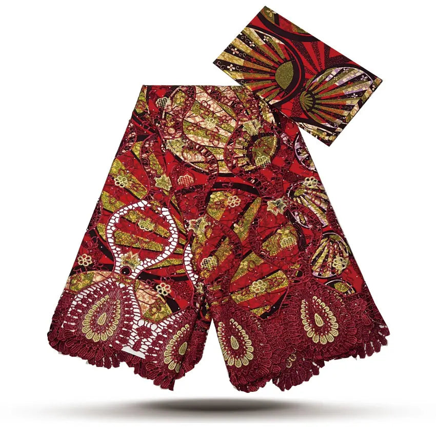 Ruby Gold Embroidered Cord Lace Wax – 3+3 Yard Matching Set