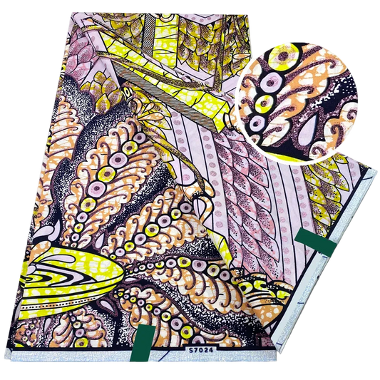 Lilac & Ochre Pod Paisley Flash Gold Wax Print – Grand Super Glitter, 6 Yards