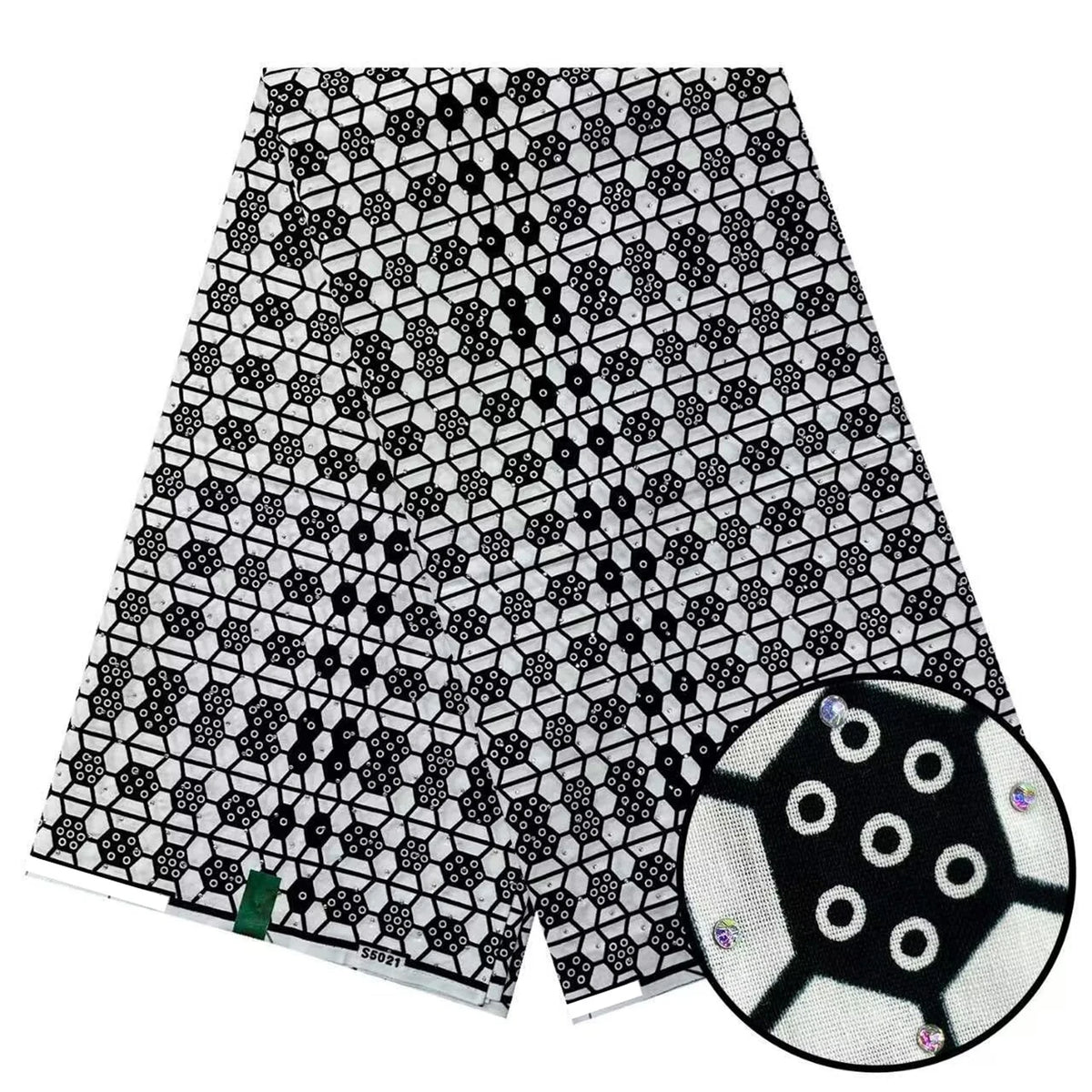 Black and White Stoned Wax Print – 8 Monochrome Designs, Real Wax with Stones, 6 Yards