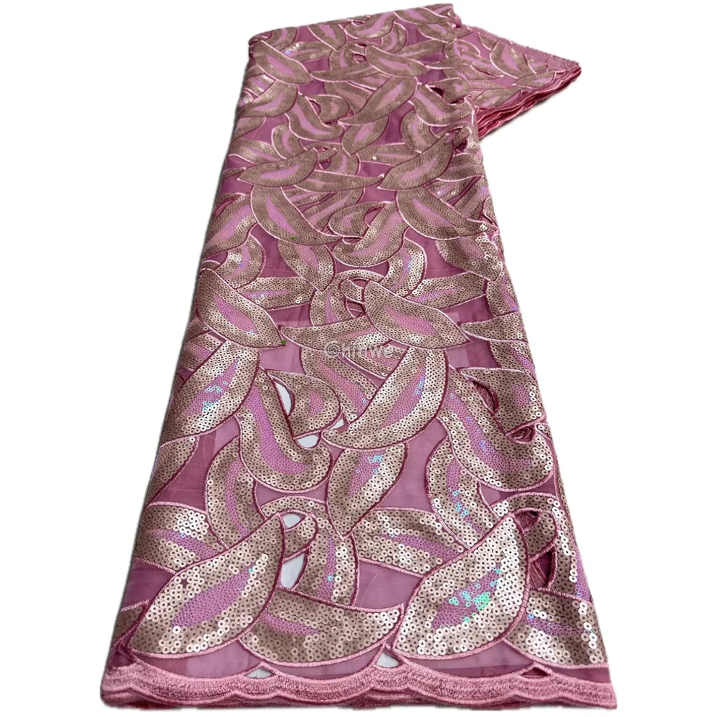 Interlocking Loop Abstract Motif Sequin Lace Print Fabric with Sheer Tulle Base Dusty Pink & Champagne Interlocking