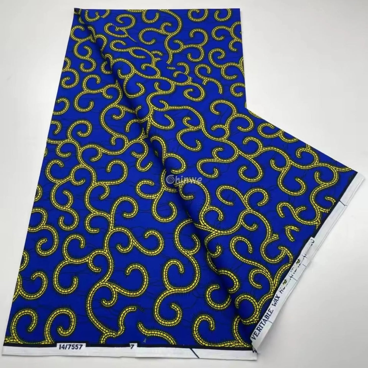 Bold Blue Ankara Fabric with Gold Swirl Patterns 6 Yards African Wax Print Fabric