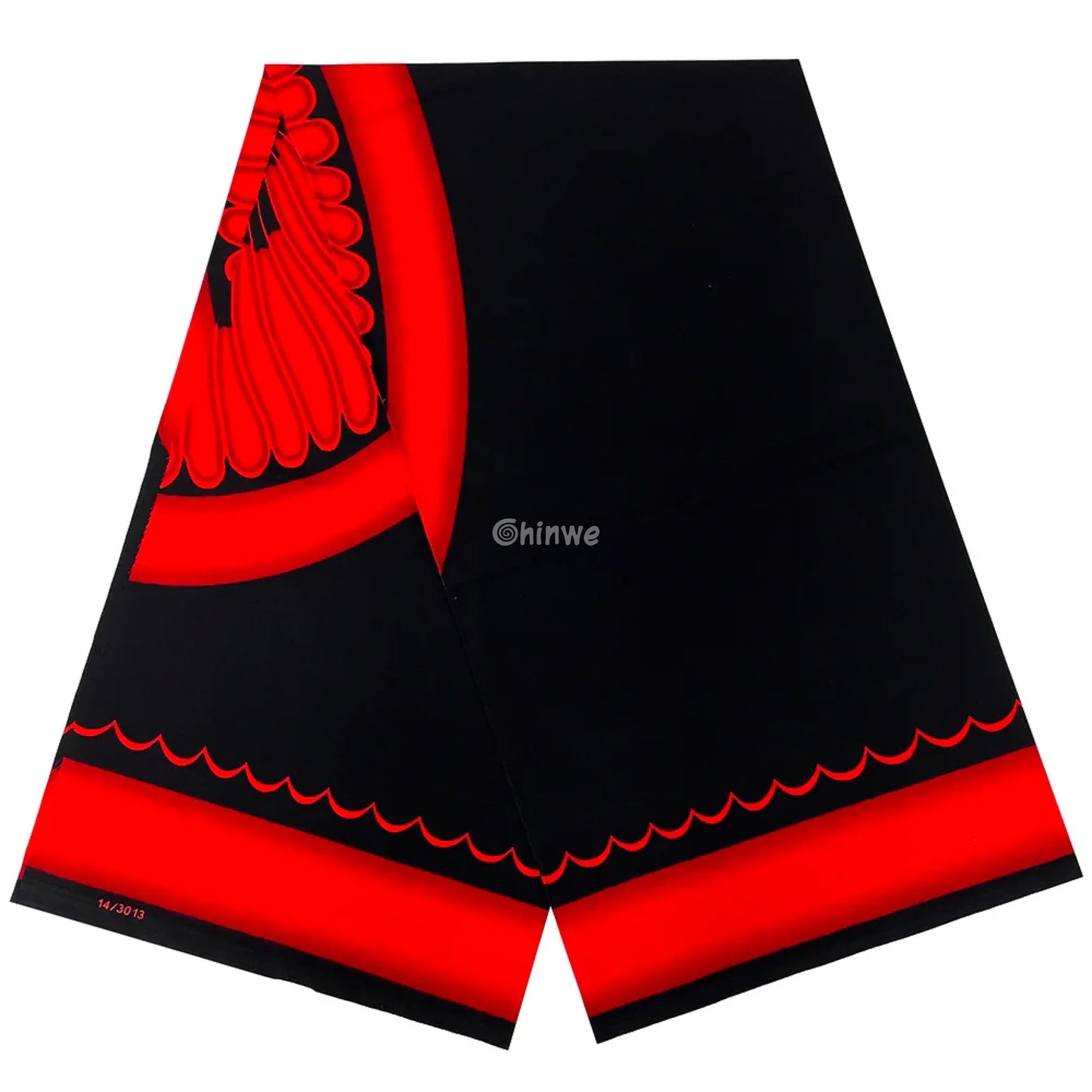 Black and Red Fan Pattern Wax Print Fabric - Vibrant African Ankara Design 6 Yards African Wax Print Fabric