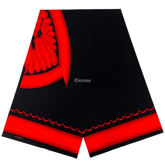 Black and Red Fan Pattern Wax Print Fabric - Vibrant African Ankara Design 6 Yards African Wax Print Fabric