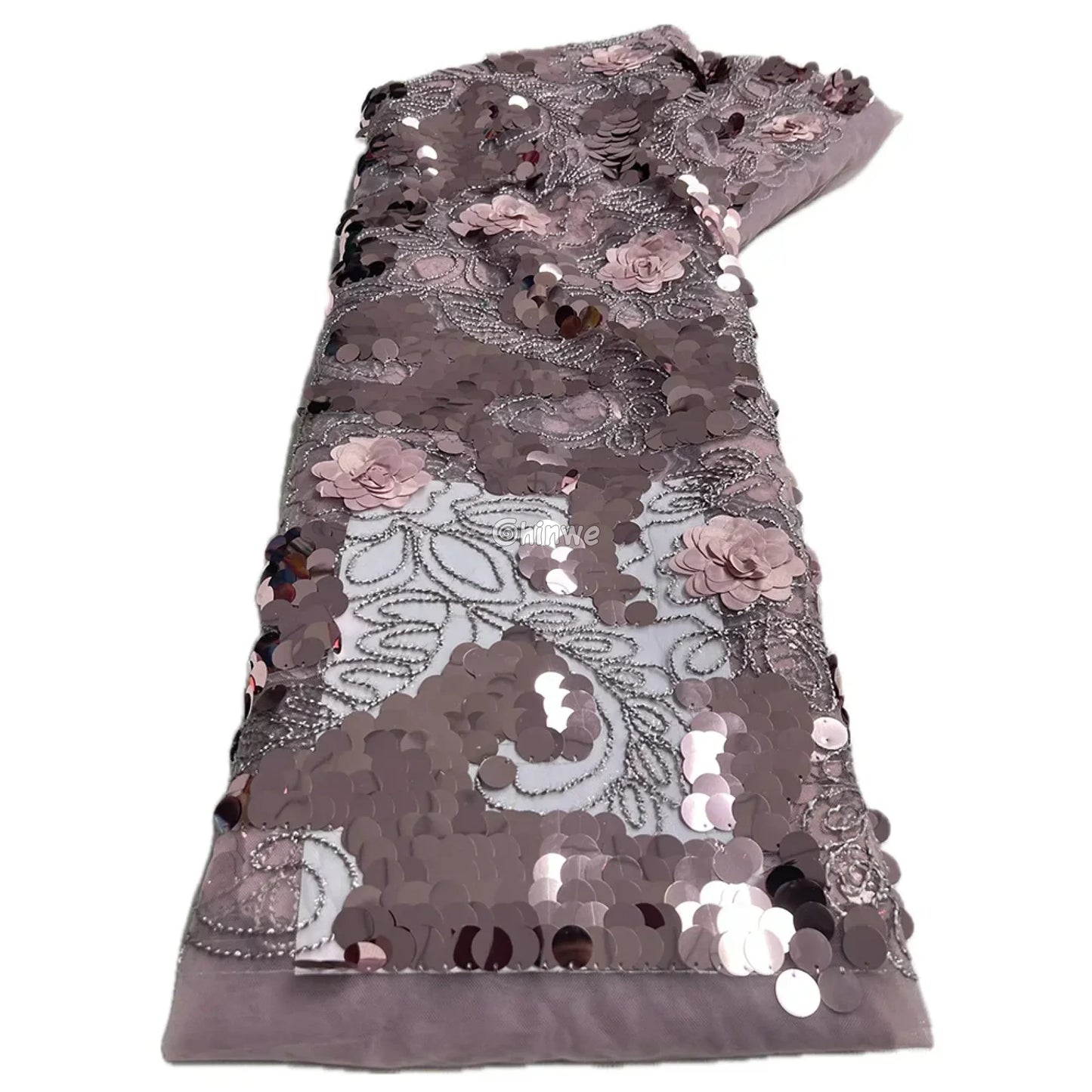 Vibrant Multi-Tone & Metallic Petal Floral Applique Sequin Lace Fabric Dusty Rose Petal Sequin Lace / 5 Yards / 120cm