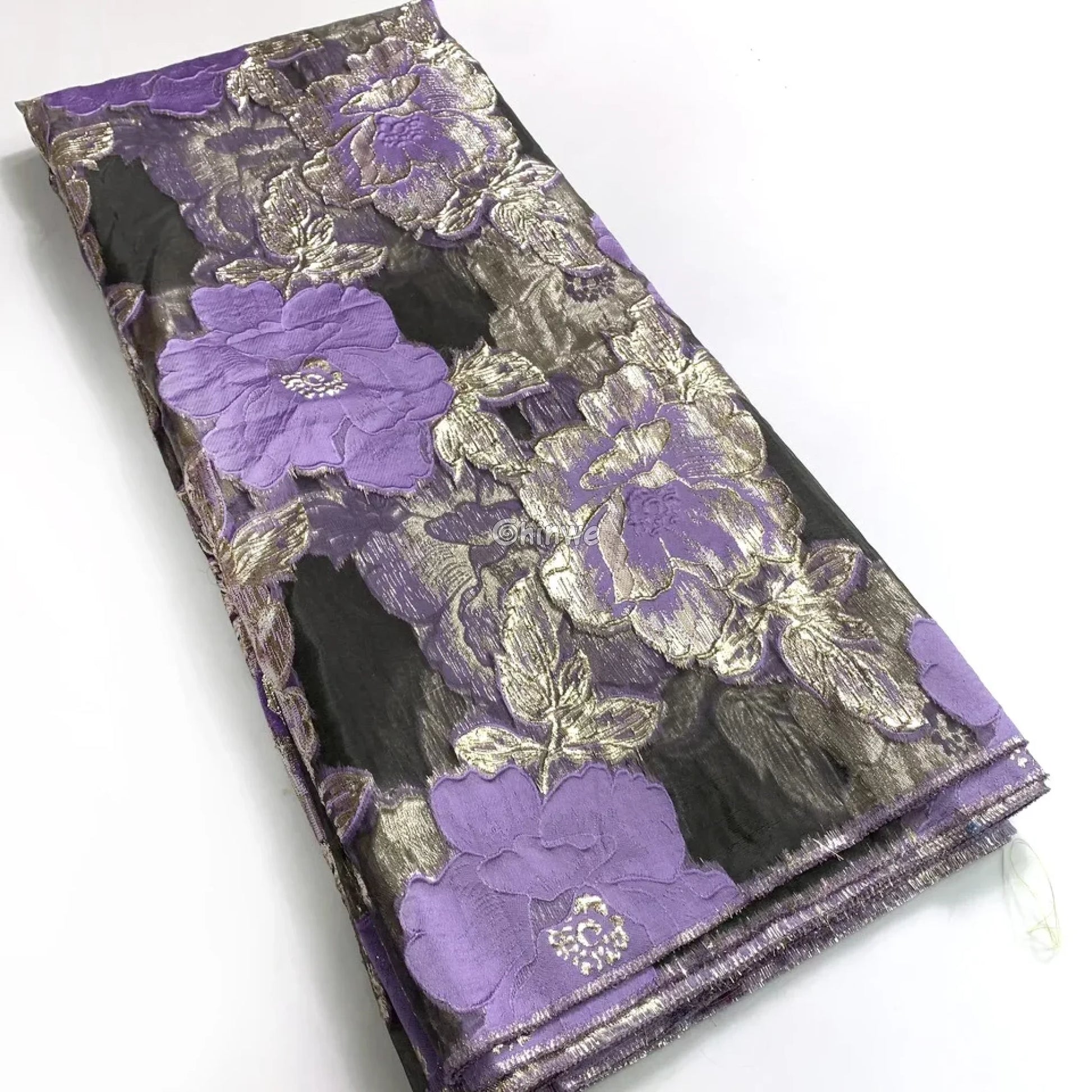 Jacquard Brocade Floral Lace Fabric with Metallic Embroidery and Sheer Mesh Backing Overlay Lace