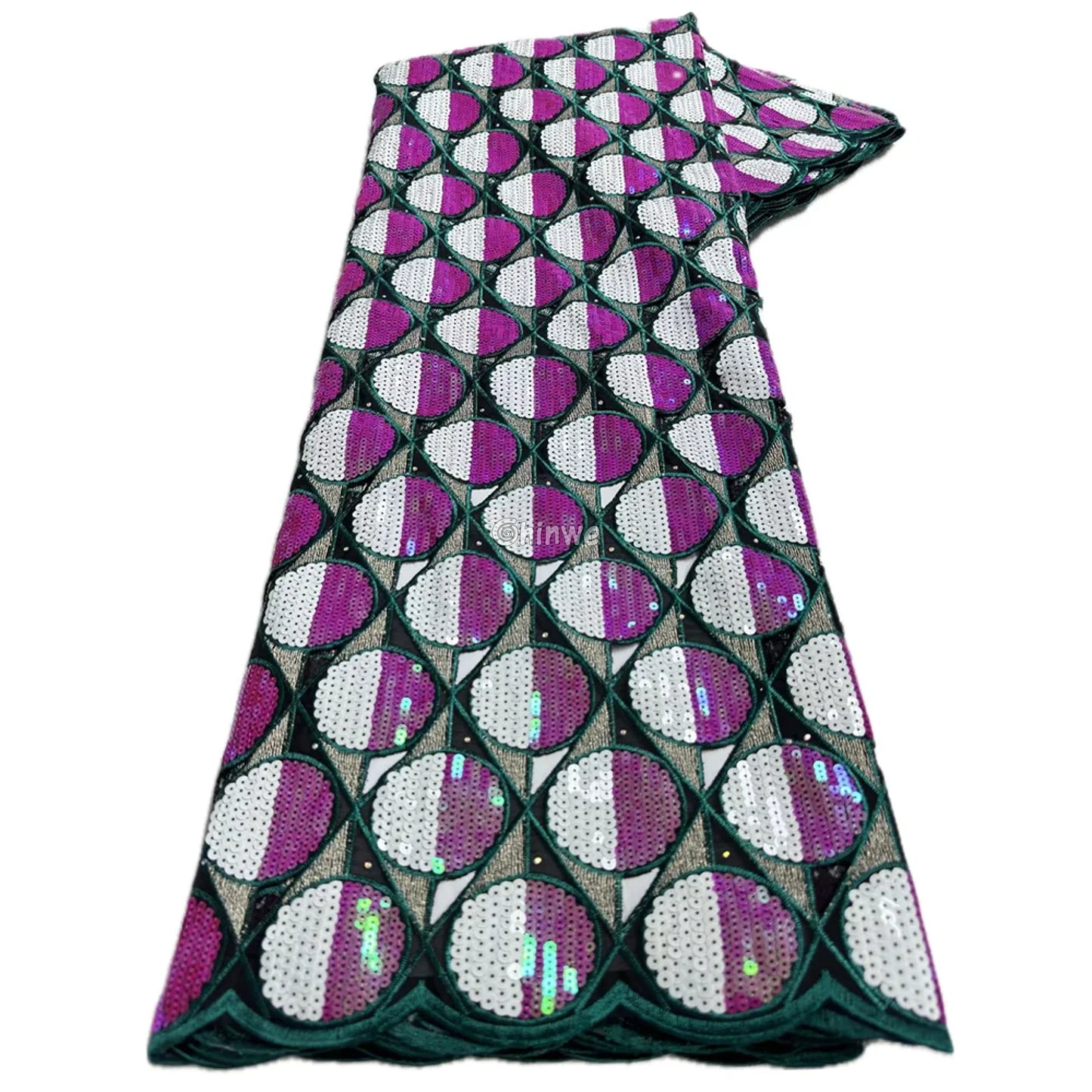 Embroidered Sequined Rose Pink & Champagne Circle Lattice Mesh Print Fabric Forest Green & Magenta Circle Lace / 5