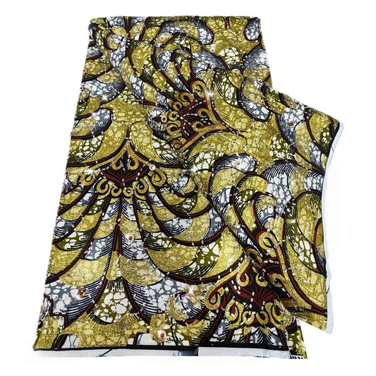 Gold Baroque Stoned Wax Print – Heavyweight Poplin with Stones, 6 Yards