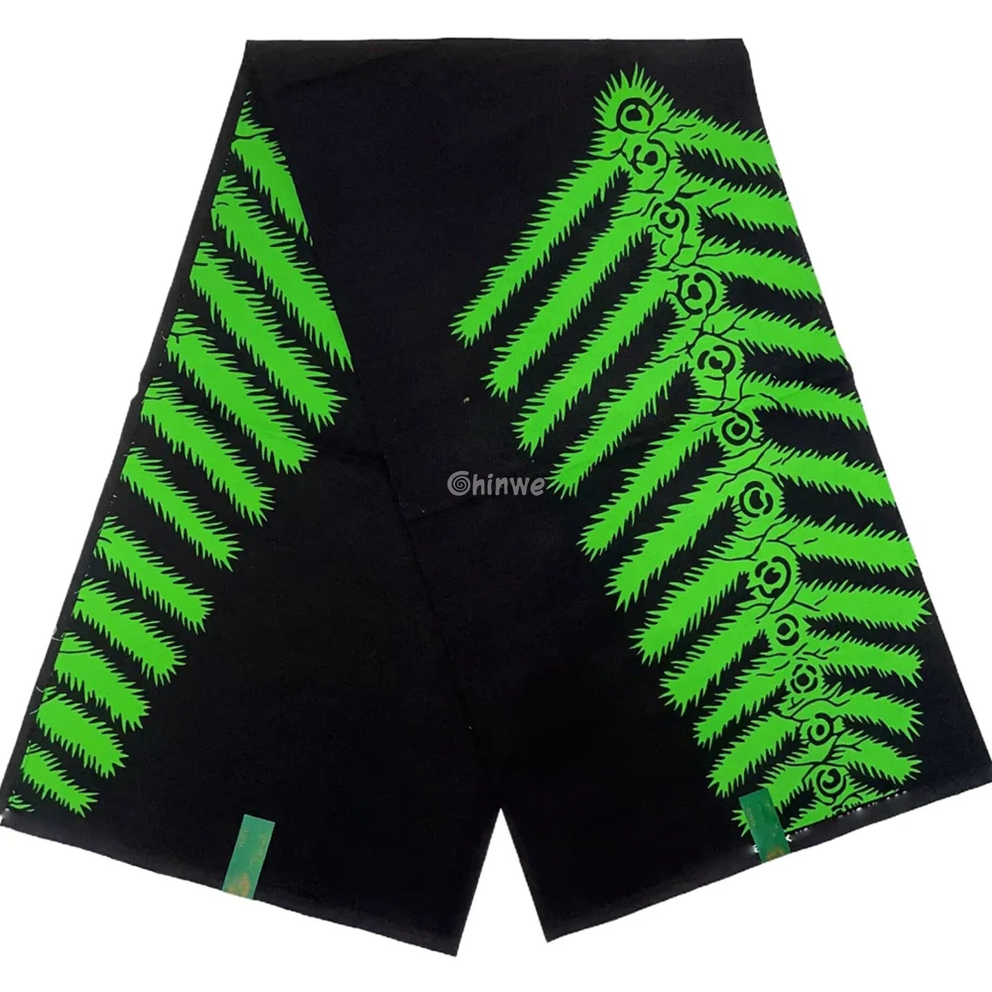 Vivid Fern Stripe Fabric – Green on Black Statement Design Ankara Wax Print Fabric 6 Yards African Wax Print Fabric