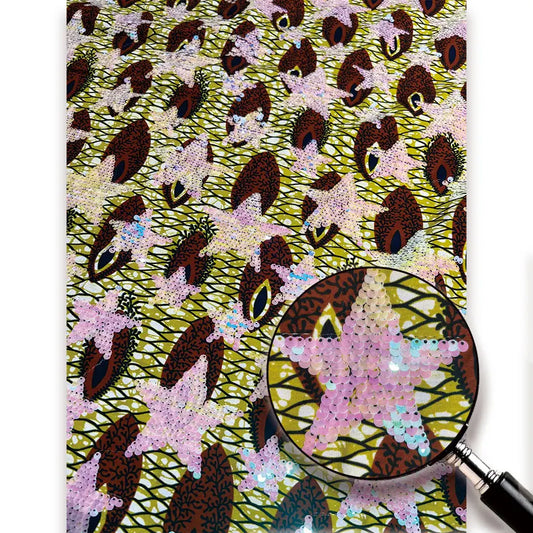 Star Bloom Sequin Wax Fabric – Lime & Maroon, Red & Teal, Black & White or Maroon & Green, 100% Cotton, 6 Yards