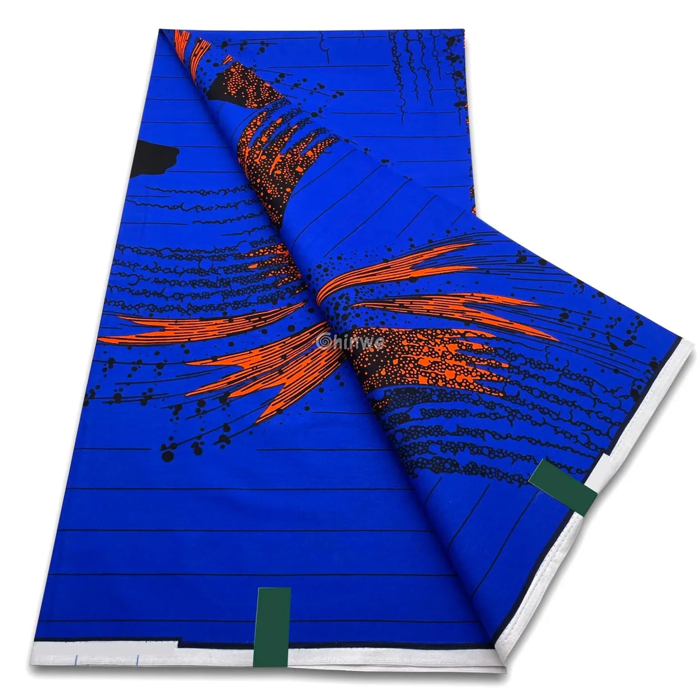 Royal Blue Print with Orange Flameburst Swirls and Horizontal Wave Lines in Bold Abstract Composition Royal Blue with
