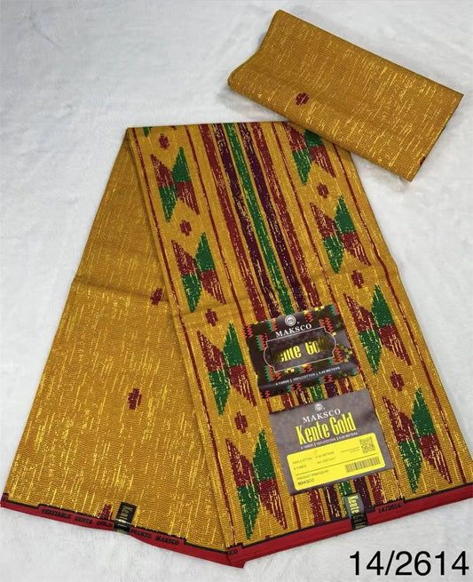 Mustard, Green and Burgundy Stripe Kente-Style Print Fabric, 6 Yards