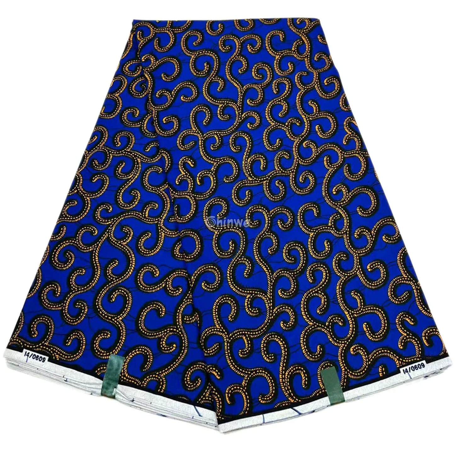 Bold Blue Ankara Fabric with Gold Swirl Patterns 6 Yards African Wax Print Fabric