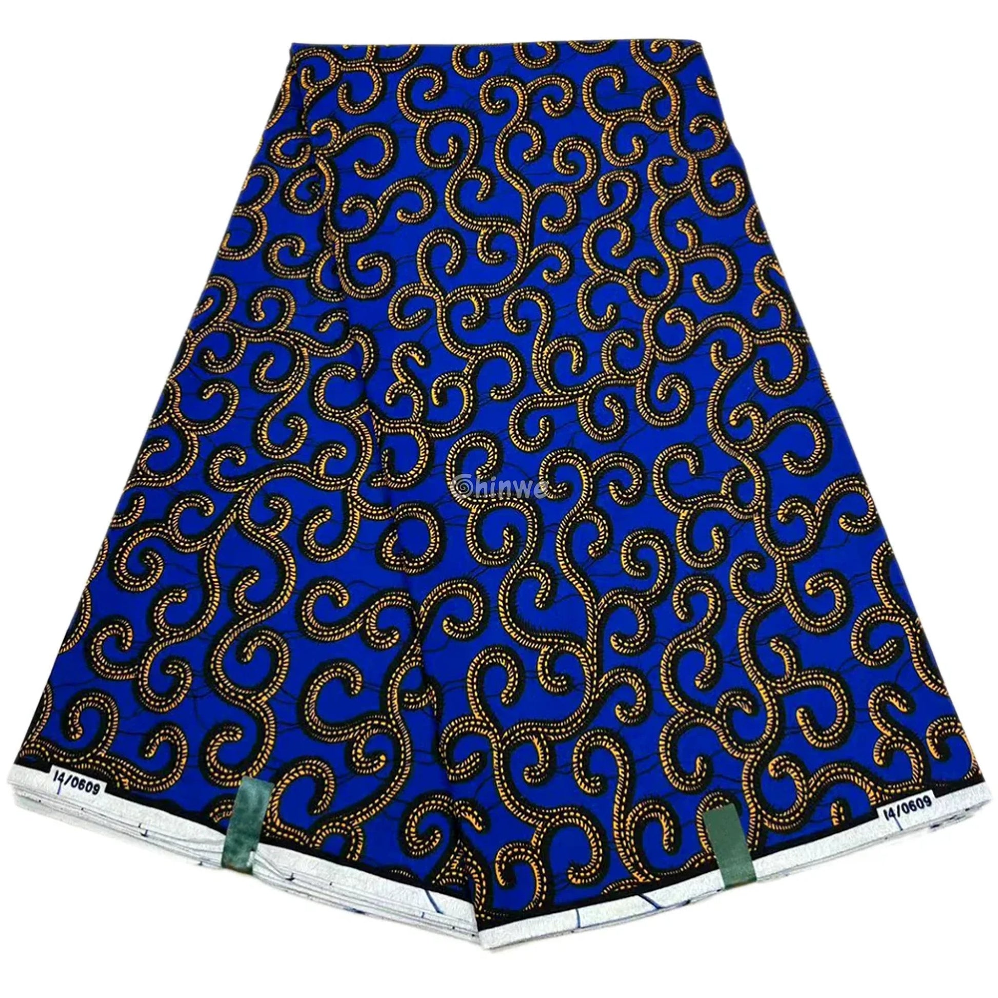 Bold Blue Ankara Fabric with Gold Swirl Patterns 6 Yards African Wax Print Fabric
