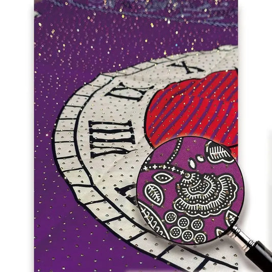 Purple Clock Face Stoned Wax Print – Red and Cream, Sparkle Stones, Real Wax, 6 Yards