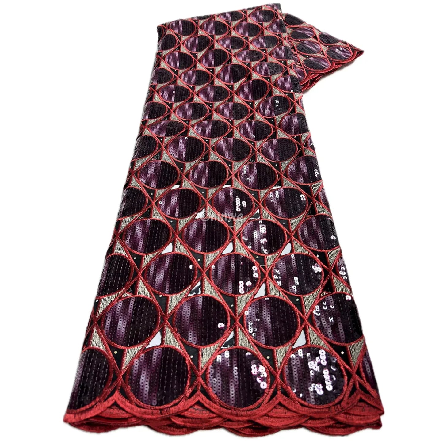 Embroidered Sequined Rose Pink & Champagne Circle Lattice Mesh Print Fabric Burgundy & Crimson Circle Lace / 5 Yards