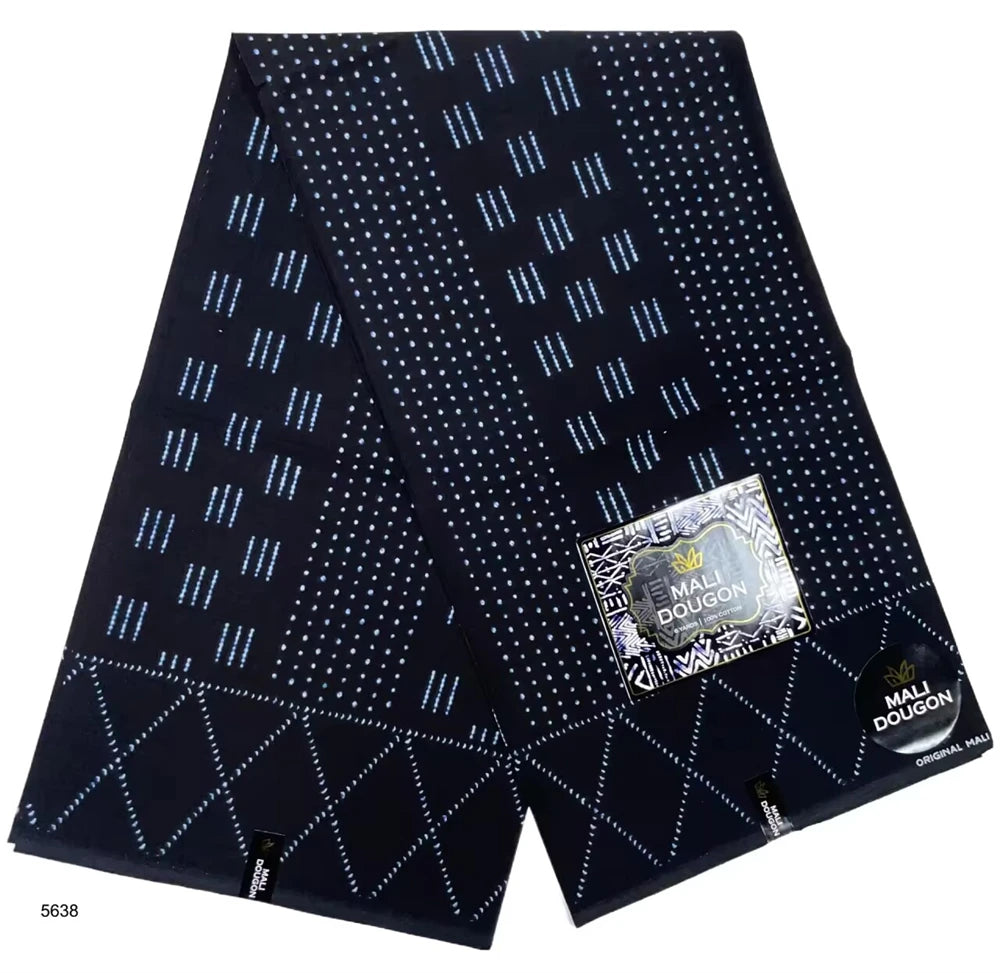 Indigo Batik Ankara Wax Print Fabric Collection – Diamond, Wave, Stripe, Leaf & Paisley, 6 Yards