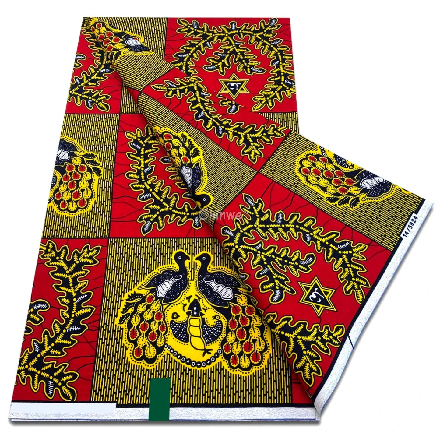 Red Fabric with Laurel Leaf Panels Star Medallions & Dual-Bird Motif in Gold & Black Accents Red Gold Laurel Panel / 6