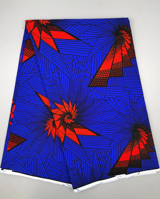 Red Pinwheel Burst on Royal Blue Ankara Real Wax Print – 100% Cotton, 6 Yards