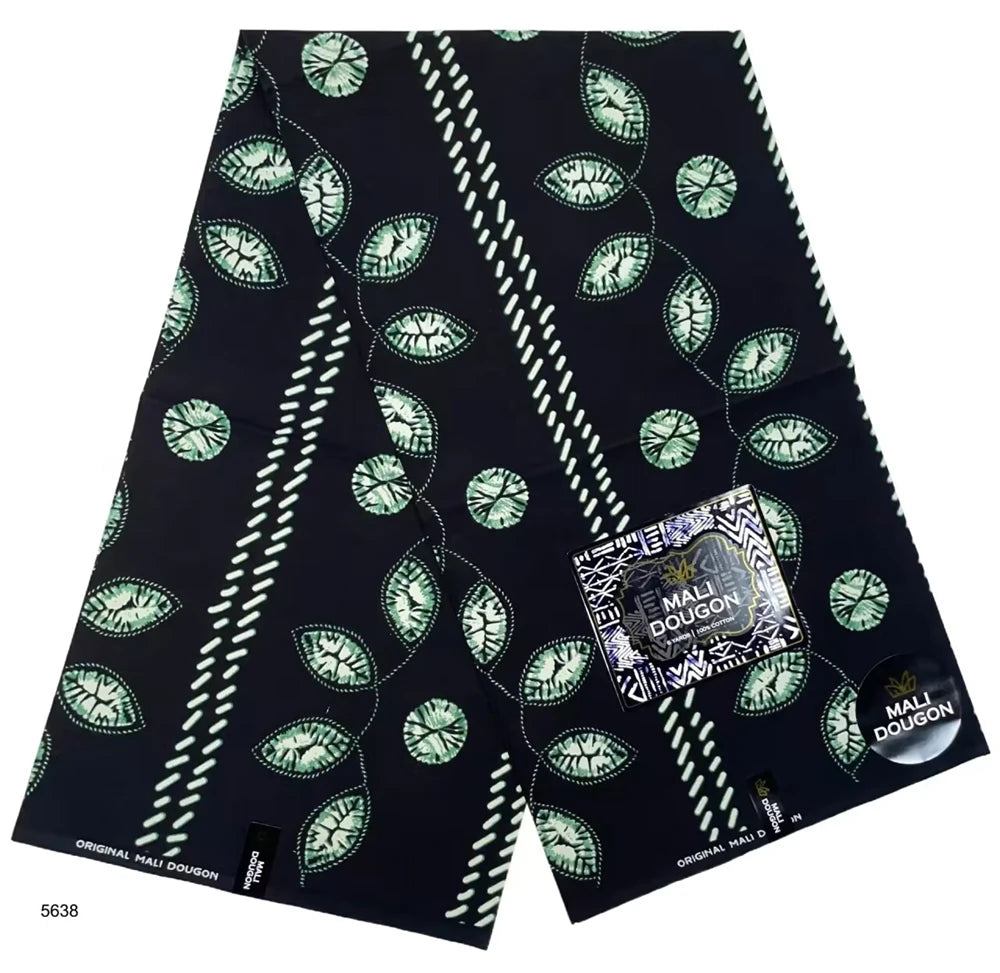 Indigo Batik Ankara Wax Print Fabric Collection – Diamond, Wave, Stripe, Leaf & Paisley, 6 Yards