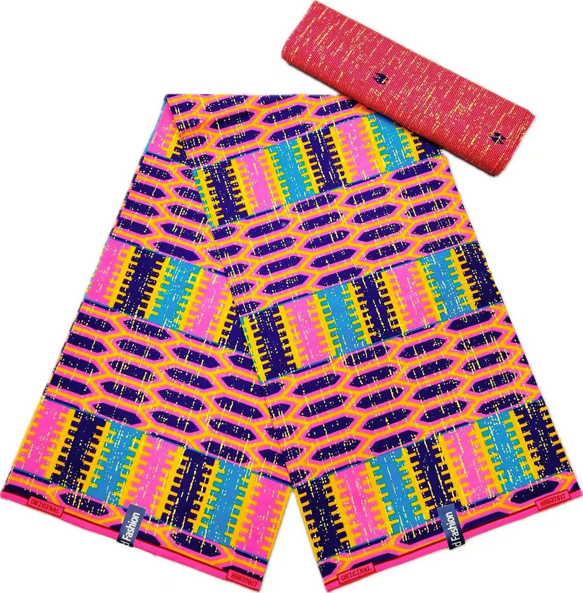 Golden Block Kente Wax Print Fabric Collection, 6 Yards