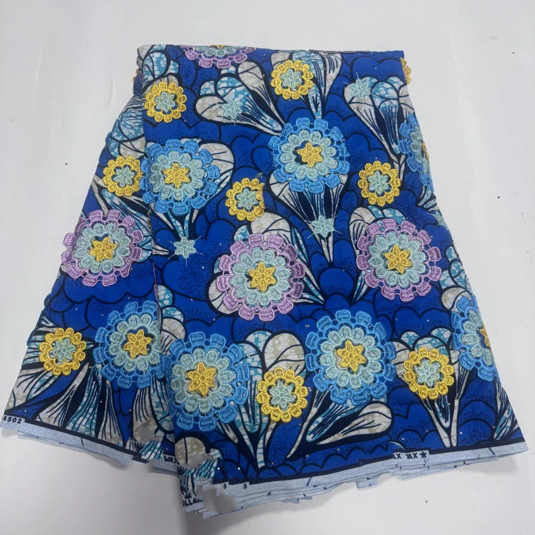 Cobalt Garden Stone Guipure Lace Wax – Embroidered, 6 Yards