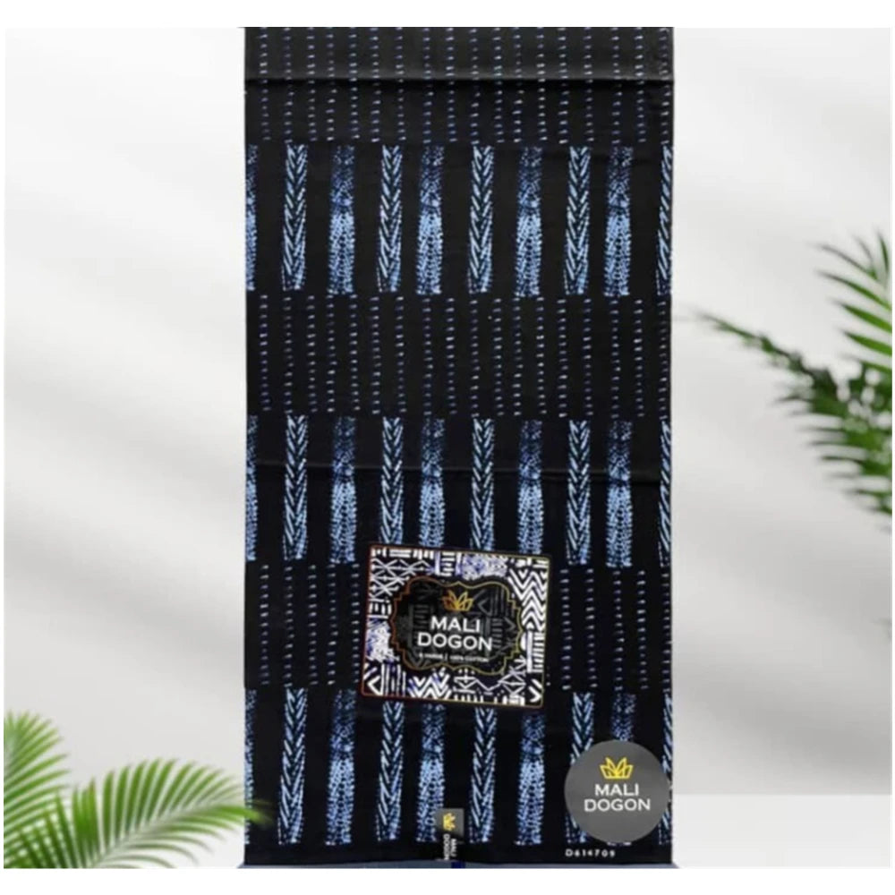 Indigo Batik Ankara Wax Print Fabric Collection – Diamond, Wave, Stripe, Leaf & Paisley, 6 Yards