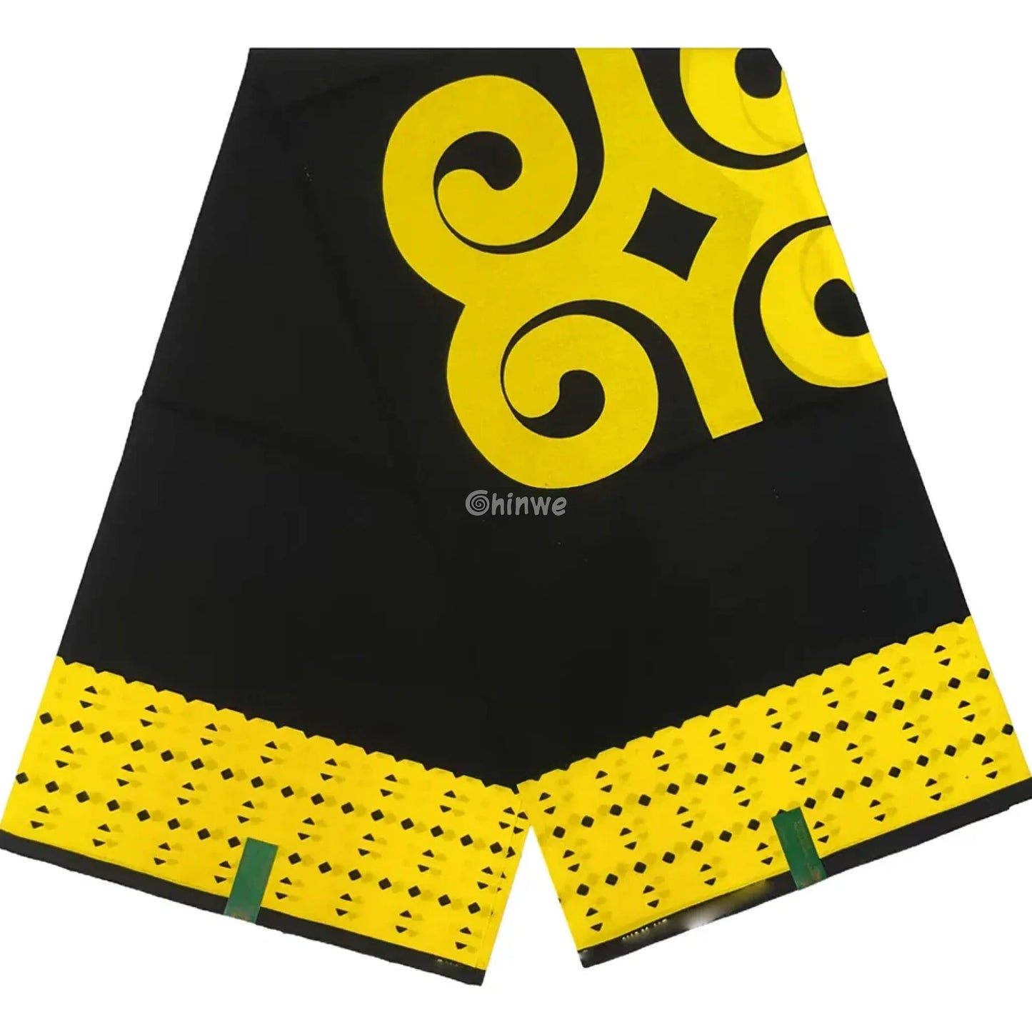 Bold Black and Yellow Ankara Fabric – Minimalist Geometric Print Wax Material 6 Yards African Wax Print Fabric