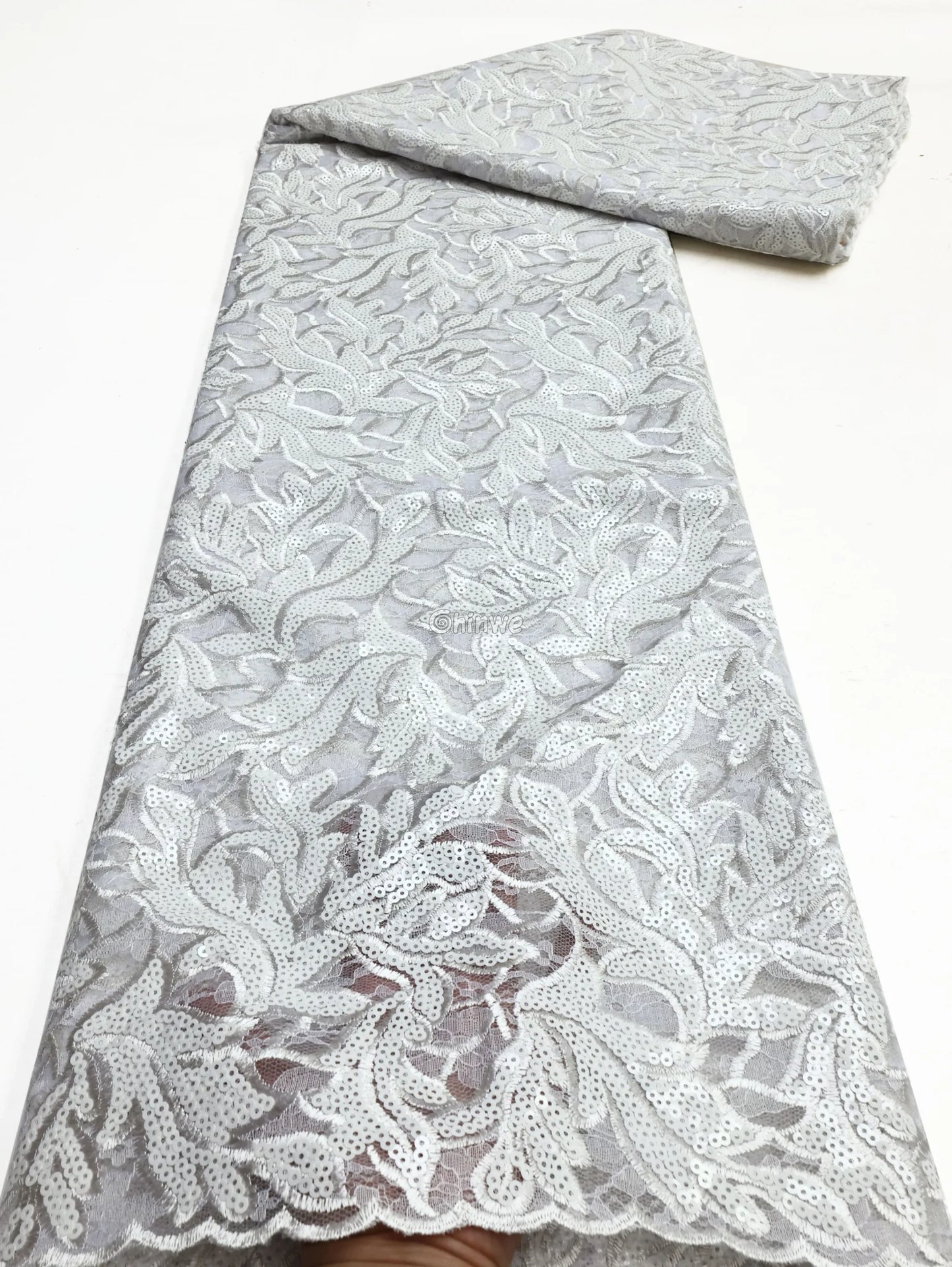Plum Chartreuse Ivory Sapphire & Sand Floral Vine Sequin Lace Print Fabric Collection Glacial Silver & Ivory Scrollwork