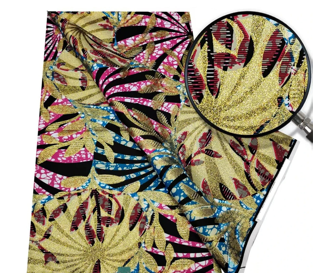 Gold Shimmer Jewel-Tone Batik Wax Print Fabric Collection, 6 Yards